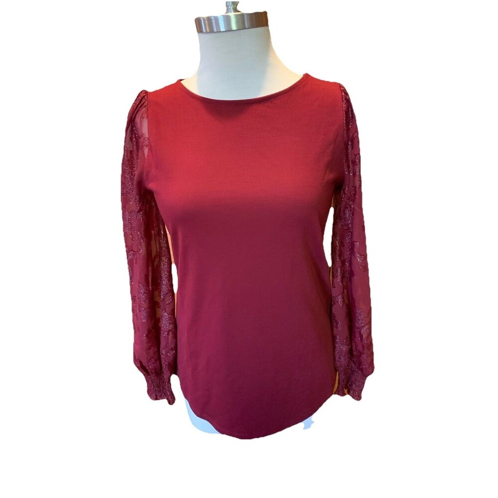 Chico’s Size 0 /Size XS Top Blouse Wine Jersey Knit Fairy Sparkle Excellent Cond